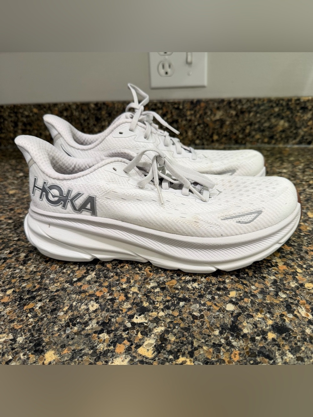 Hoka White and Gray Women's Cushioned Running Shoes 8.5